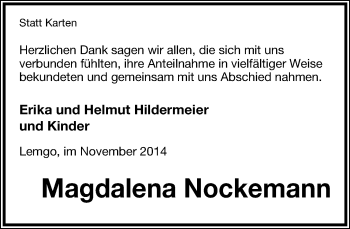 Anzeige  Magdalena Nockemann  Lippische Landes-Zeitung