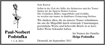 Anzeige  Paul-Norbert Podstufka  Lippische Landes-Zeitung