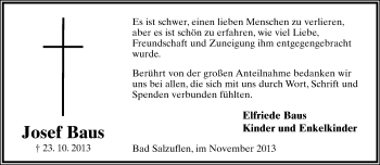 Anzeige  Josef Baus  Lippische Landes-Zeitung