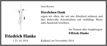 Anzeige  Friedrich Hanke  Lippische Landes-Zeitung
