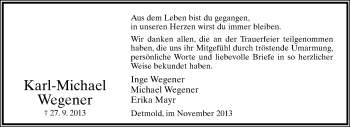 Anzeige  Karl-Michael Wegener  Lippische Landes-Zeitung
