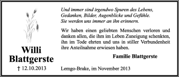 Anzeige  Wilhelm Blattgerste  Lippische Landes-Zeitung