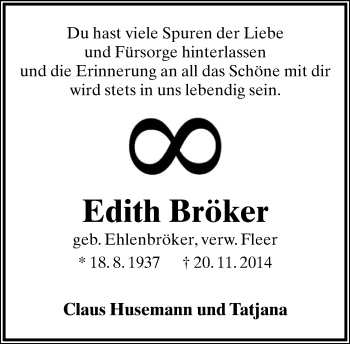 Anzeige  Edith Bröker  Lippische Landes-Zeitung