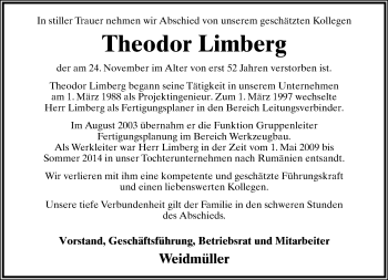 Anzeige  Theodor Limberg  Lippische Landes-Zeitung