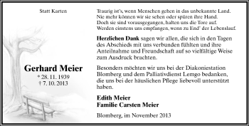 Anzeige  Gerhard Meier  Lippische Landes-Zeitung