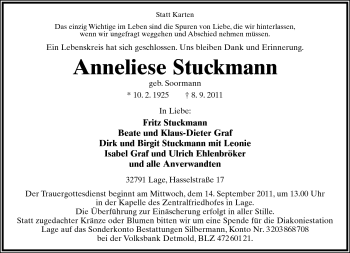Anzeige  Anneliese Stuckmann  Lippische Landes-Zeitung