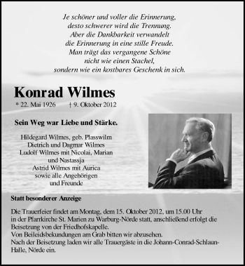 Anzeige  Konrad Wilmes  Lippische Landes-Zeitung
