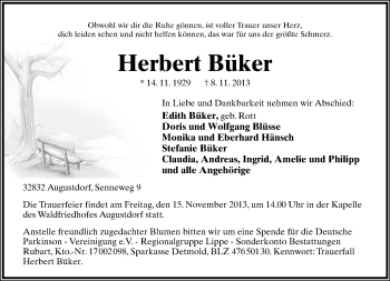 Anzeige  Herbert Büker  Lippische Landes-Zeitung