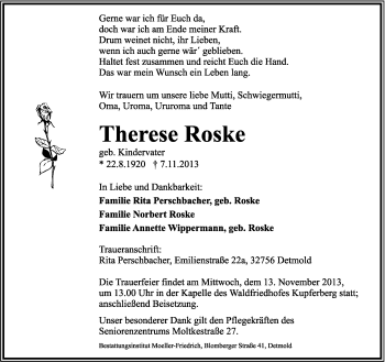 Anzeige  Therese Roske  Lippische Landes-Zeitung