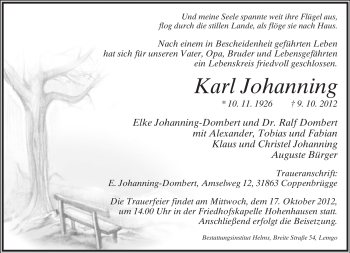 Anzeige  Karl Johanning  Lippische Landes-Zeitung