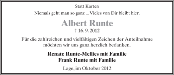 Anzeige  Albert Runte  Lippische Landes-Zeitung