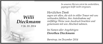 Anzeige  Willi Dieckmann  Lippische Landes-Zeitung