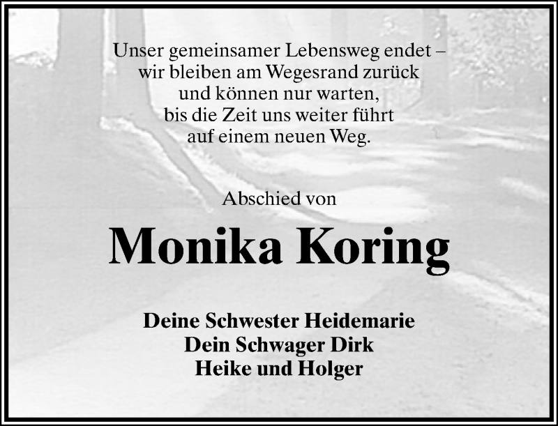  Traueranzeige für Monika Koring vom 28.11.2015 aus Lippische Landes-Zeitung