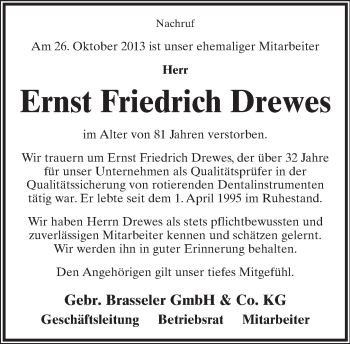 Anzeige  Ernst Friedrich Drewes  Lippische Landes-Zeitung