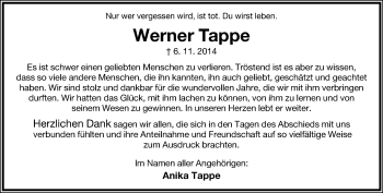 Anzeige  Werner Tappe  Lippische Landes-Zeitung