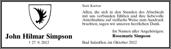Anzeige  John Hilmar Simpson  Lippische Landes-Zeitung