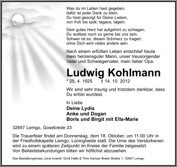 Anzeige  Ludwig Kohlmann  Lippische Landes-Zeitung