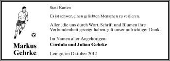 Anzeige  Markus Gehrke  Lippische Landes-Zeitung