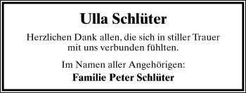 Anzeige  Ulla Schlüter  Lippische Landes-Zeitung