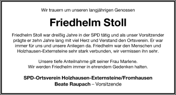 Anzeige  Friedhelm Stoll  Lippische Landes-Zeitung