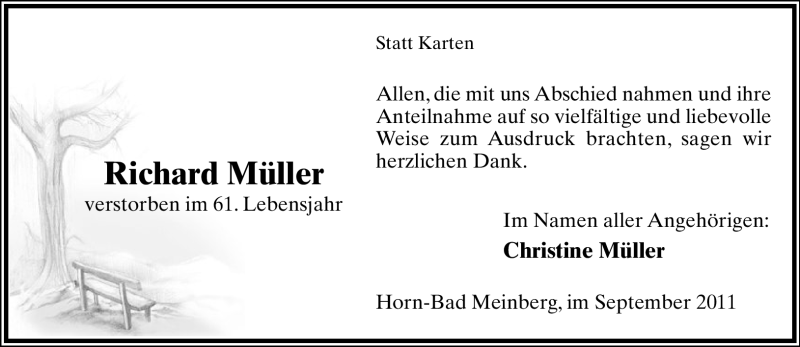  Traueranzeige für Richard Müller vom 17.09.2011 aus Lippische Landes-Zeitung