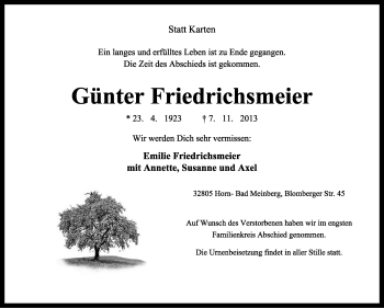 Anzeige  Günter Friedrichsmeier  Lippische Landes-Zeitung