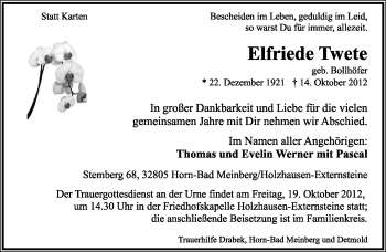 Anzeige  Elfriede Twete  Lippische Landes-Zeitung