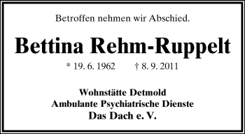 Anzeige  Bettina Rehm-Ruppelt  Lippische Landes-Zeitung