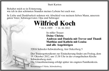 Anzeige  Wilfried Koch  Lippische Landes-Zeitung