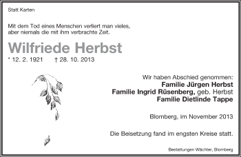 Anzeige  Wilfried Herbst  Lippische Landes-Zeitung