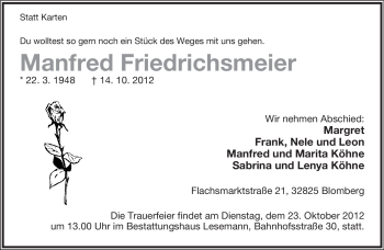 Anzeige  Manfred Friedrichsmeier  Lippische Landes-Zeitung