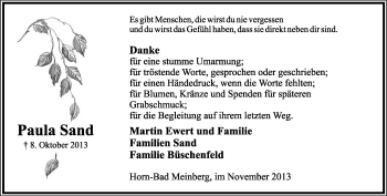 Anzeige  Paula Sand  Lippische Landes-Zeitung