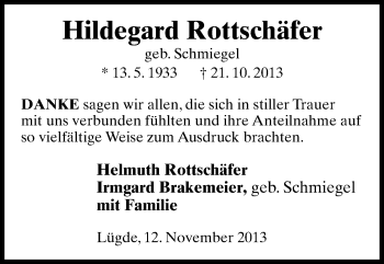 Anzeige  Hildegard Rottschäfer  Lippische Landes-Zeitung