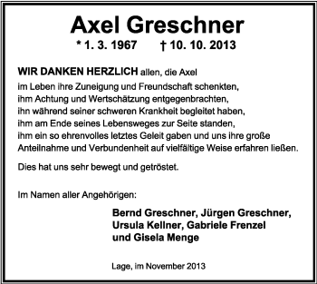 Anzeige  Axel Greschner  Lippische Landes-Zeitung