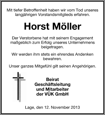 Anzeige  Horst Möller  Lippische Landes-Zeitung