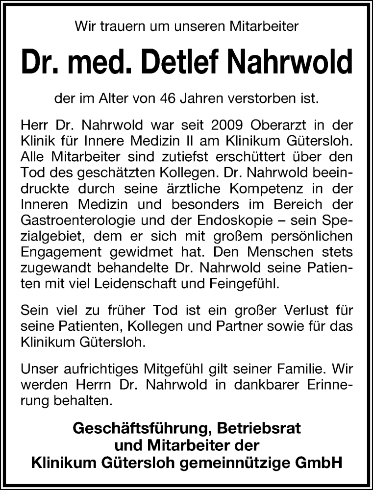  Traueranzeige für Detlef Nahrwold vom 16.11.2013 aus Lippische Landes-Zeitung