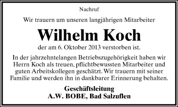 Anzeige  Wilhelm Koch  Lippische Landes-Zeitung
