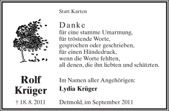 Anzeige  Rolf Krüger  Lippische Landes-Zeitung