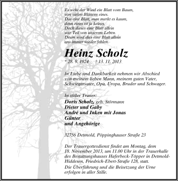 Anzeige  Heinz Scholz  Lippische Landes-Zeitung