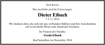 Anzeige  Dieter Eibach  Lippische Landes-Zeitung