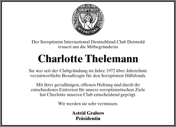Anzeige  Charlotte Thelemann  Lippische Landes-Zeitung