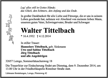 Anzeige  Walter  Tottelbach  Lippische Landes-Zeitung