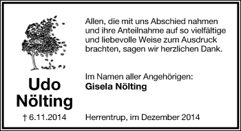 Anzeige  Udo Nölting  Lippische Landes-Zeitung