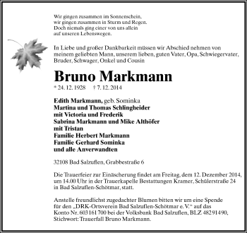 Anzeige  Bruno Markmann  Lippische Landes-Zeitung