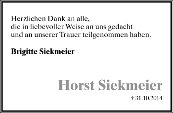 Anzeige  Horst Siekmeier  Lippische Landes-Zeitung