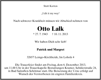Anzeige  Otto Lalk  Lippische Landes-Zeitung