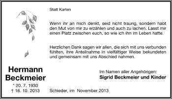 Anzeige  Hermann Beckmann  Lippische Landes-Zeitung