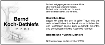 Anzeige  Bernd Koch-Dethlefs  Lippische Landes-Zeitung