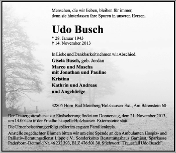 Anzeige  Udo Busch  Lippische Landes-Zeitung