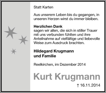 Anzeige  Kurt Krugmann  Lippische Landes-Zeitung